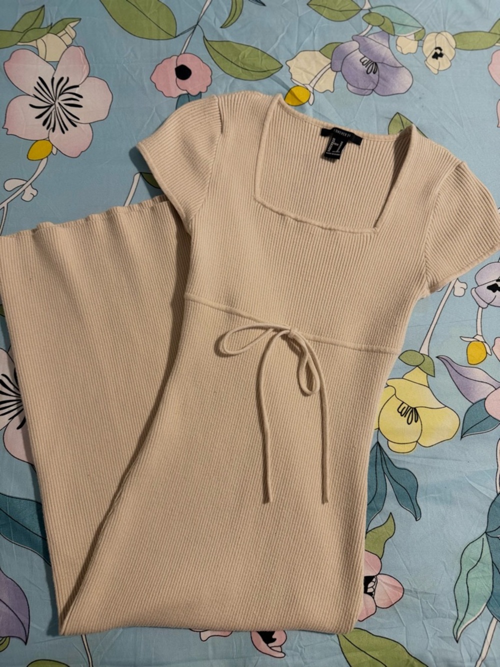 Forever 21 Beige Ribbed Knit Midi Dress